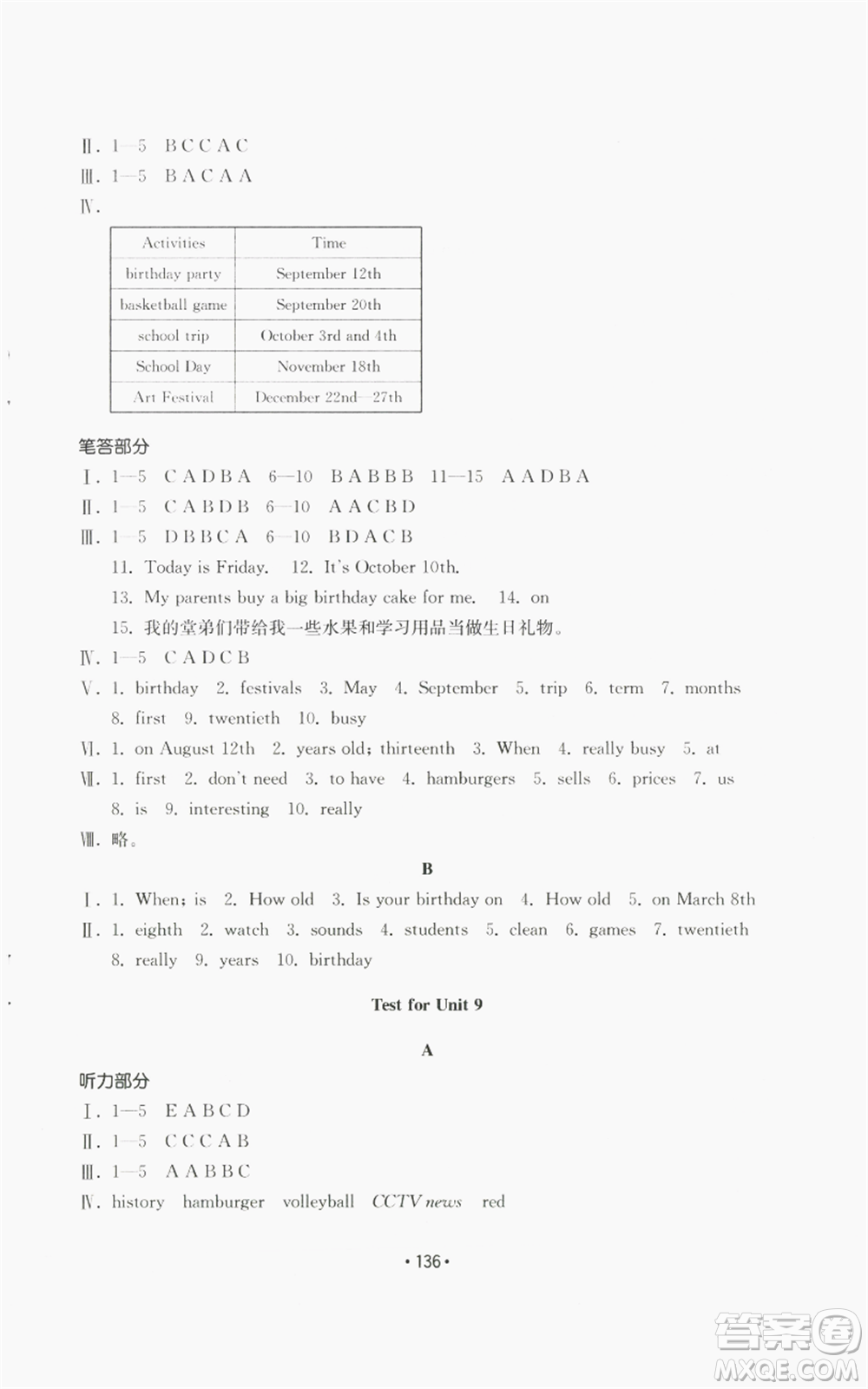 山東教育出版社2022初中基礎(chǔ)訓(xùn)練七年級上冊英語人教版參考答案