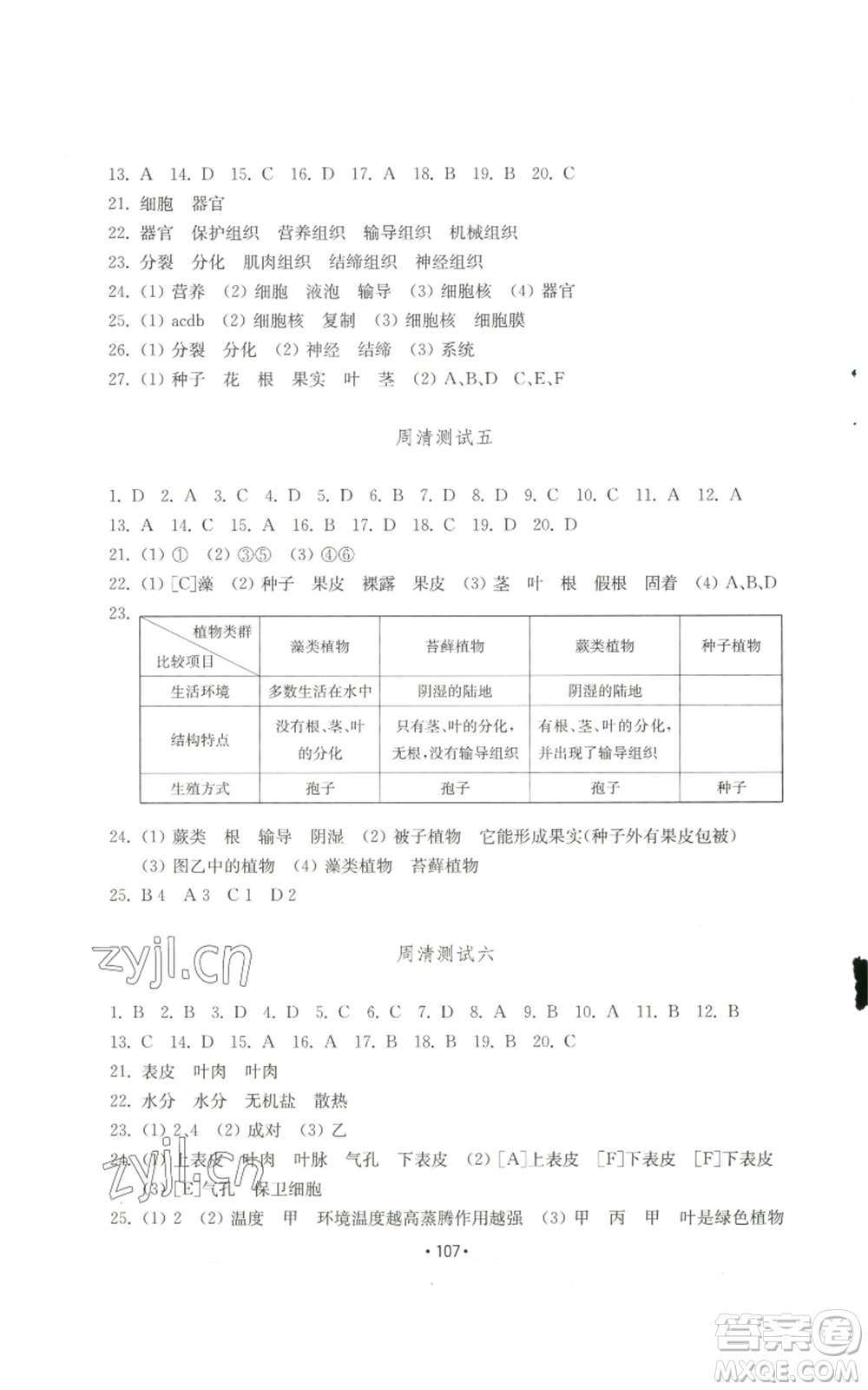 山東教育出版社2022初中基礎訓練七年級上冊生物學人教版參考答案