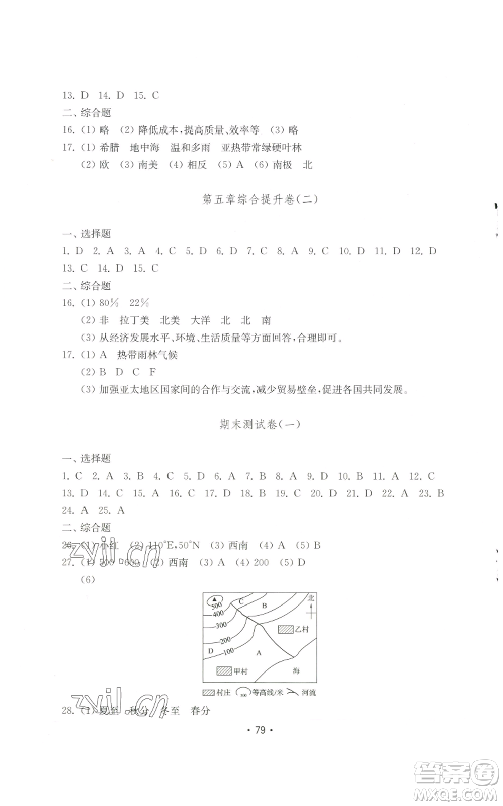 山東教育出版社2022初中基礎(chǔ)訓(xùn)練七年級上冊地理湘教版參考答案