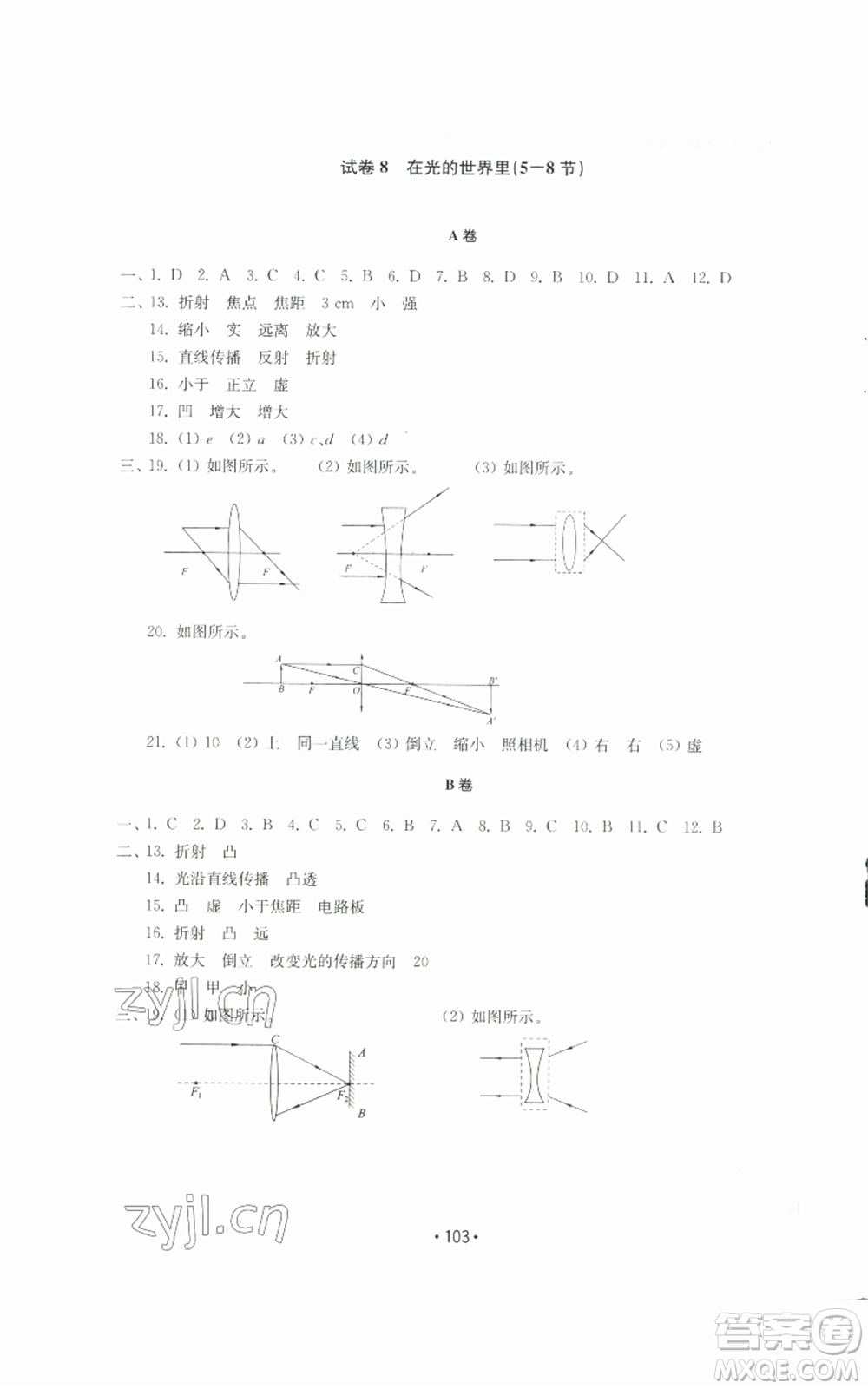 山東教育出版社2022初中基礎(chǔ)訓練八年級上冊物理人教版參考答案