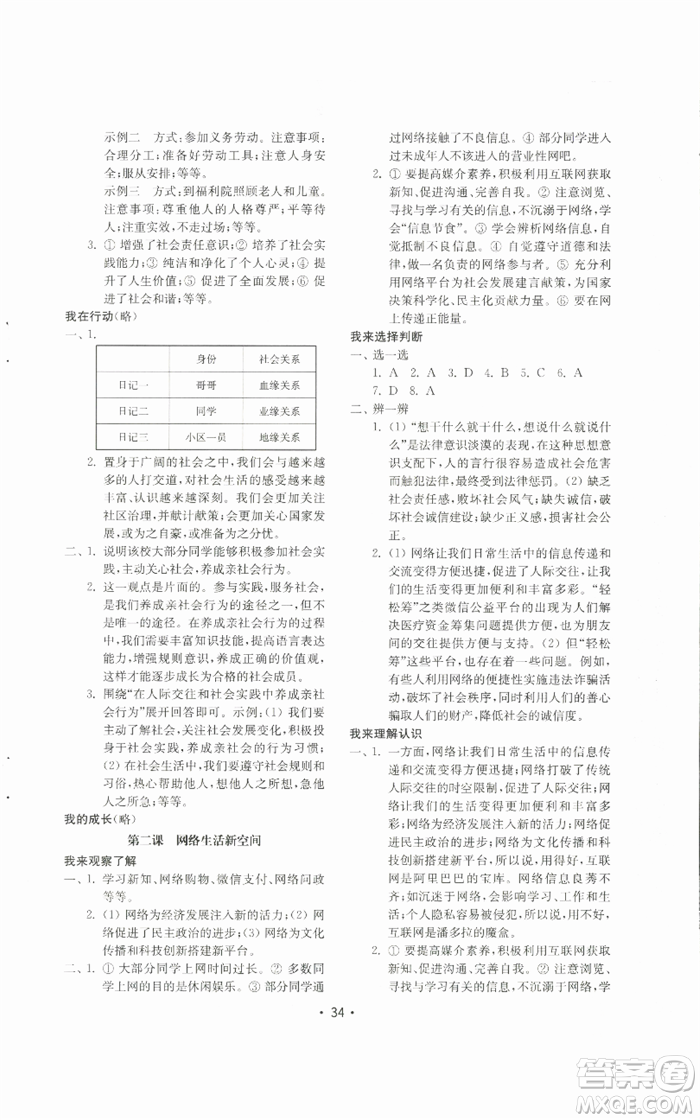 山東教育出版社2022初中基礎(chǔ)訓(xùn)練八年級(jí)上冊(cè)道德與法治人教版參考答案