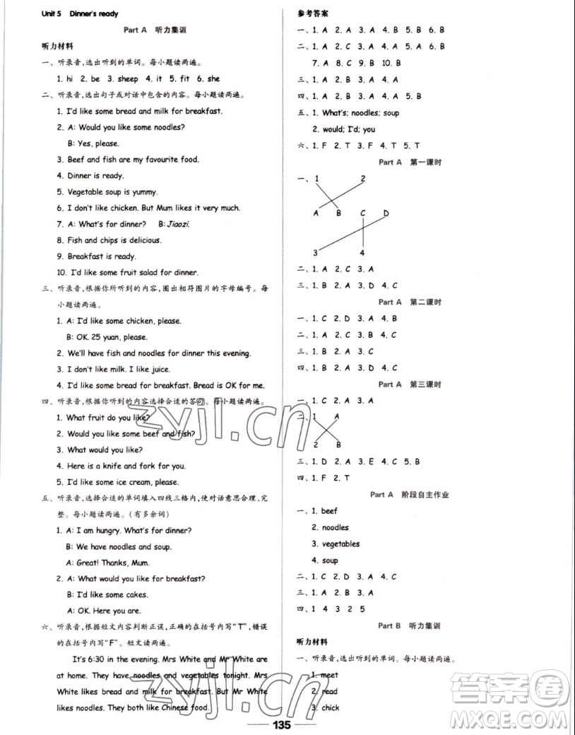 山東科學(xué)技術(shù)出版社2022秋新思維伴你學(xué)測(cè)試卷四年級(jí)上冊(cè)英語人教版答案