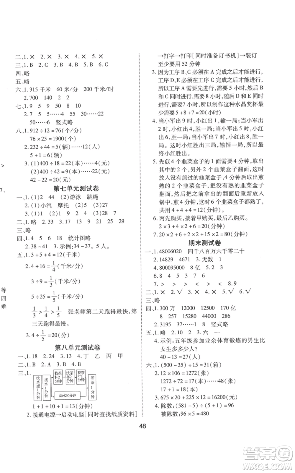 中州古籍出版社2022黃岡課課練四年級(jí)上冊(cè)數(shù)學(xué)人教版參考答案