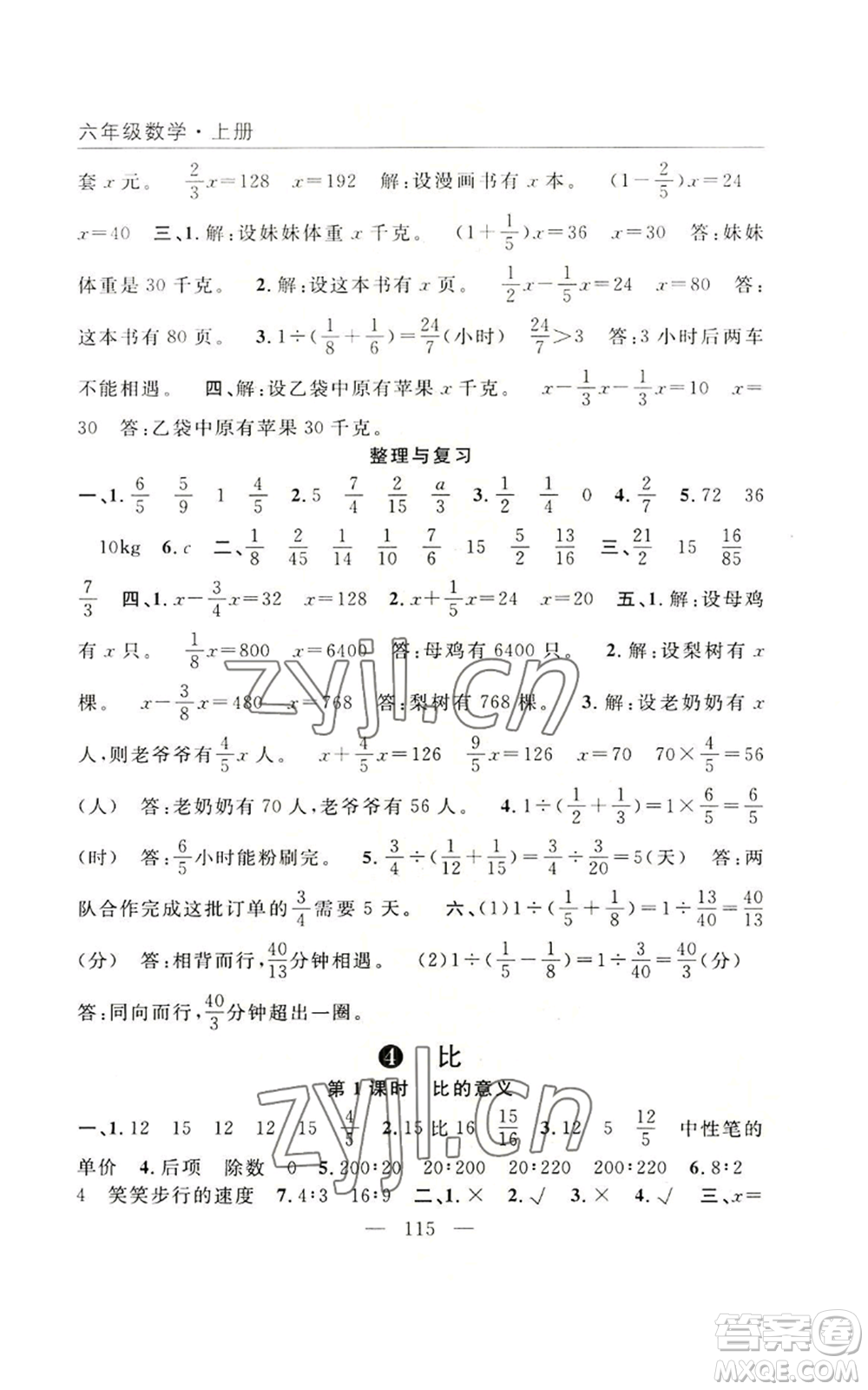 長(zhǎng)江少年兒童出版社2022優(yōu)質(zhì)課堂快樂成長(zhǎng)六年級(jí)上冊(cè)數(shù)學(xué)人教版參考答案