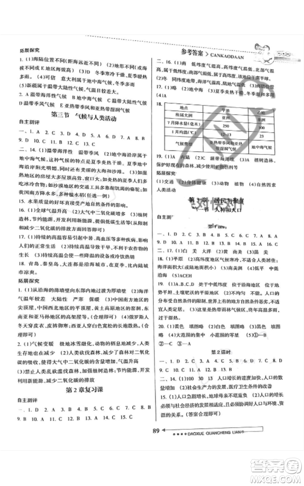 南方日報(bào)出版社2022導(dǎo)學(xué)全程練創(chuàng)優(yōu)訓(xùn)練八年級上冊地理通用版參考答案