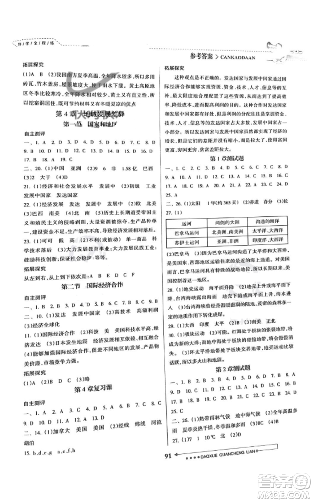 南方日報(bào)出版社2022導(dǎo)學(xué)全程練創(chuàng)優(yōu)訓(xùn)練八年級上冊地理通用版參考答案