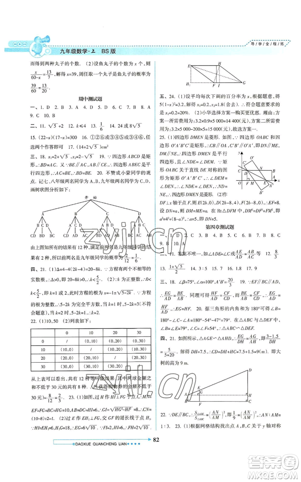 南方日報出版社2022導學全程練創(chuàng)優(yōu)訓練九年級上冊數(shù)學通用版參考答案