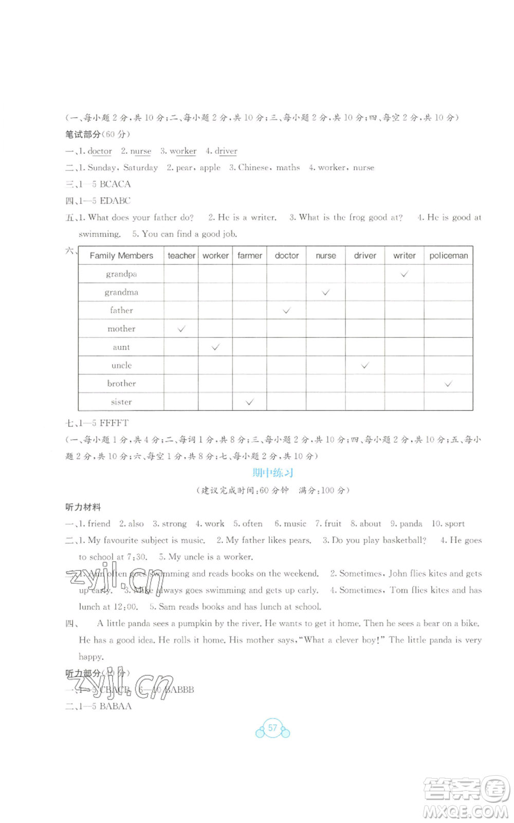 廣西教育出版社2022秋季自主學習能力測評單元測試五年級上冊英語通用版C版參考答案