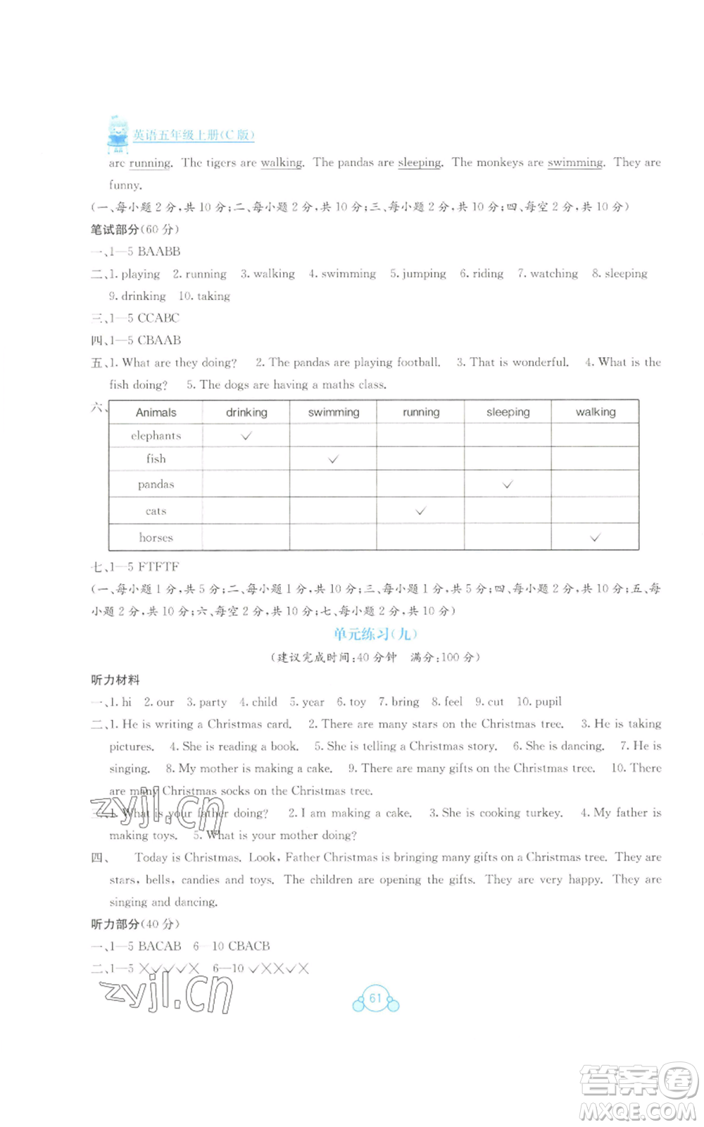 廣西教育出版社2022秋季自主學習能力測評單元測試五年級上冊英語通用版C版參考答案