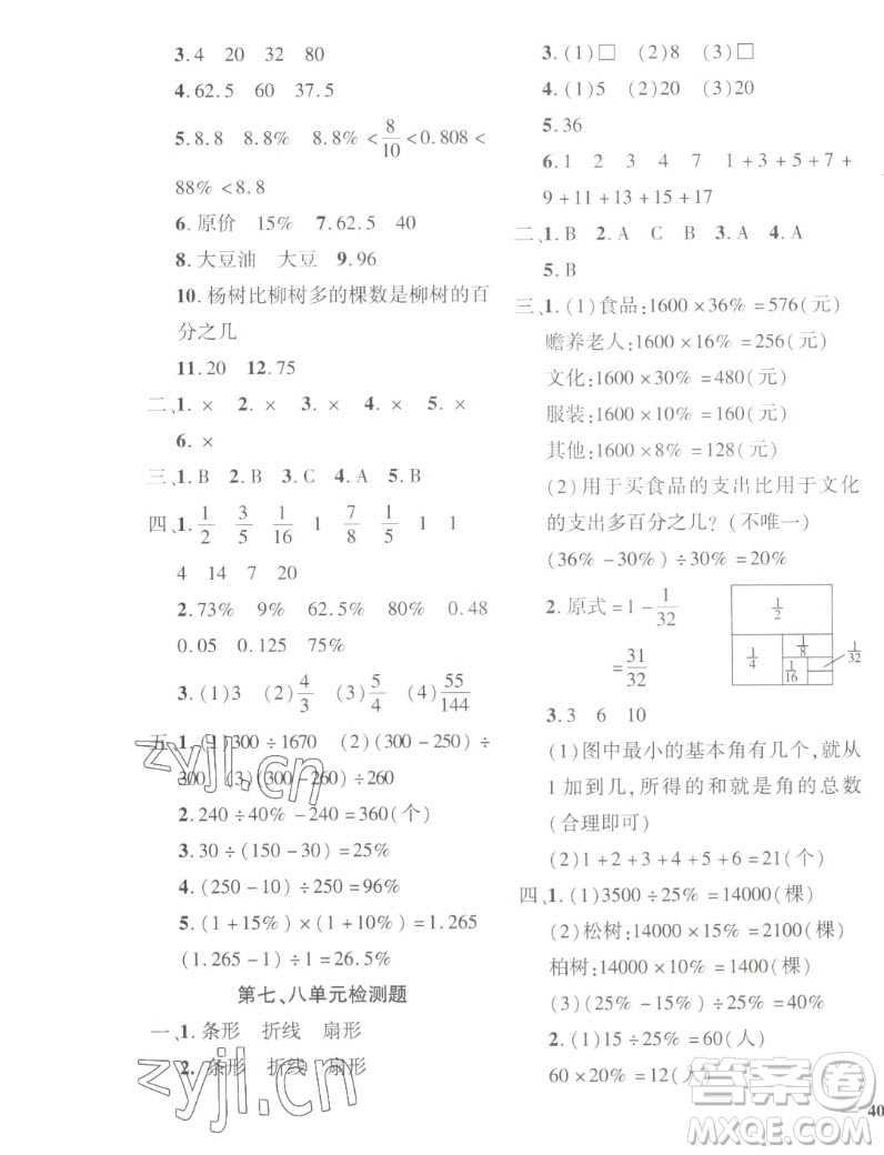 濟南出版社2022秋黃岡360度定制密卷小學數(shù)學六年級上冊RJ人教版答案