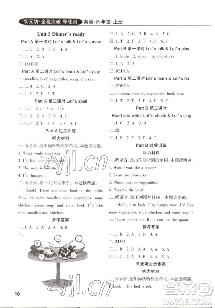 西安出版社2022秋狀元坊全程突破導(dǎo)練測(cè)英語(yǔ)四年級(jí)上人教版佛山專版答案