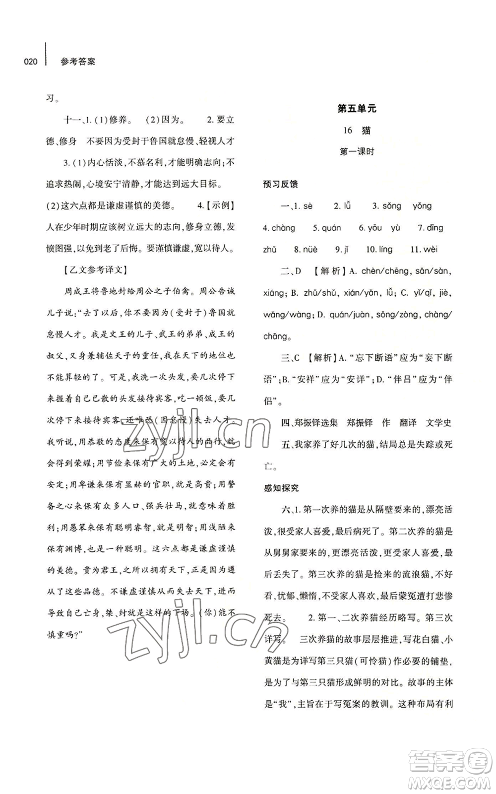 大象出版社2022基礎(chǔ)訓(xùn)練七年級(jí)上冊(cè)語(yǔ)文人教版參考答案