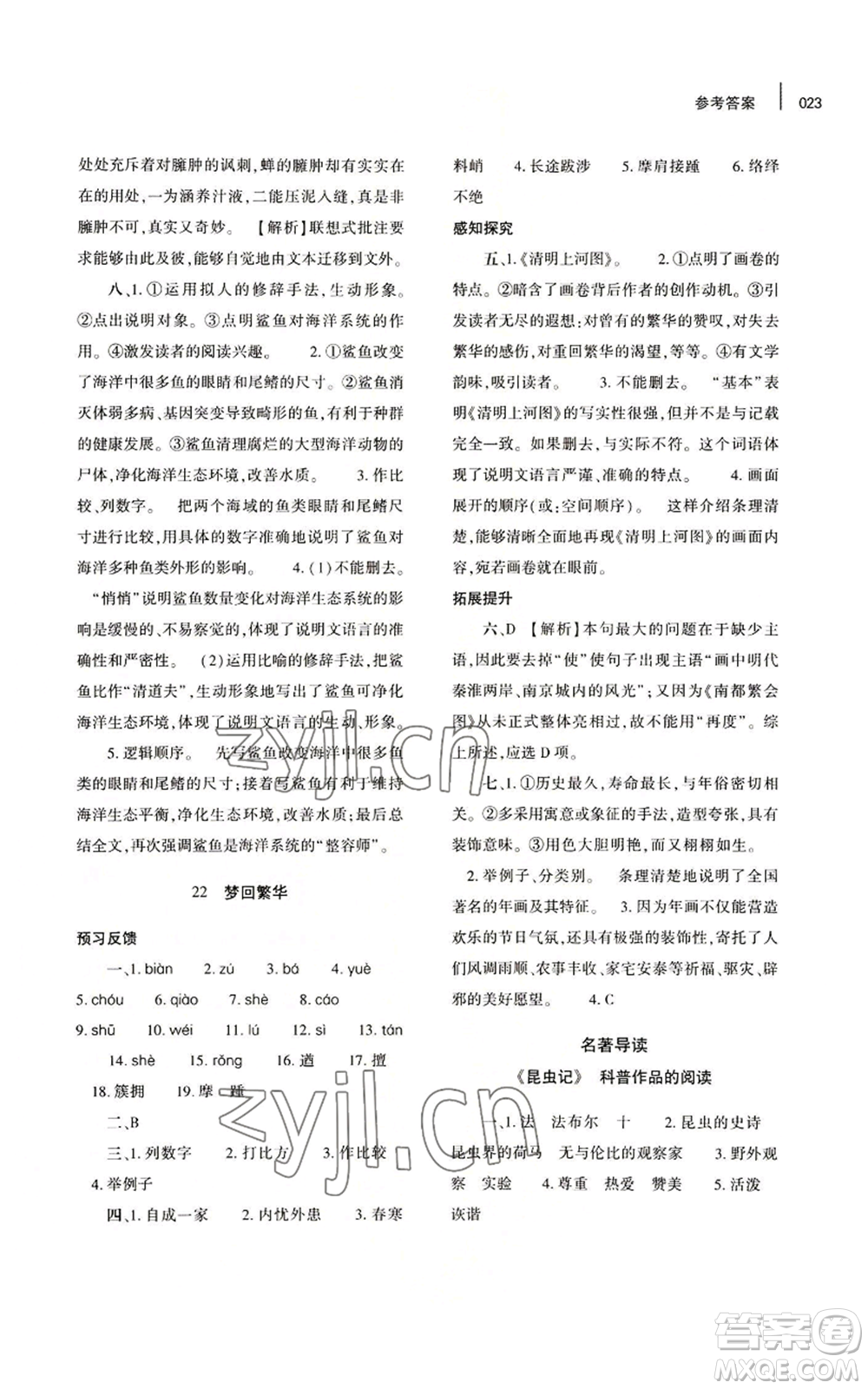 大象出版社2022基礎訓練八年級上冊語文人教版參考答案