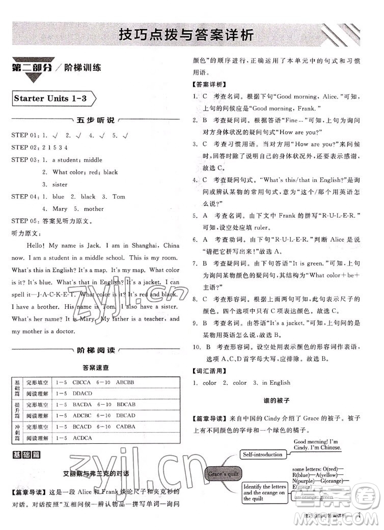 陽光出版社2022秋練就優(yōu)等生英語七年級(jí)上冊RJ人教版答案