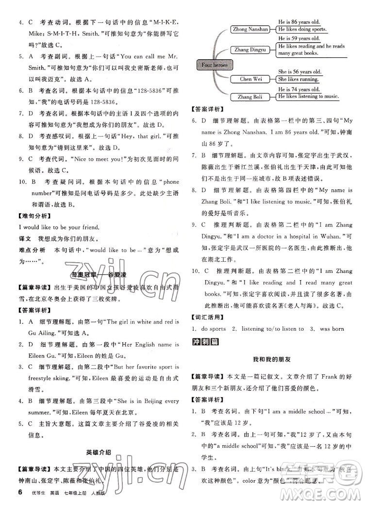 陽光出版社2022秋練就優(yōu)等生英語七年級(jí)上冊RJ人教版答案