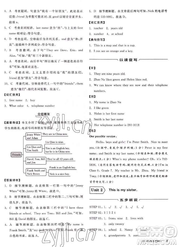 陽光出版社2022秋練就優(yōu)等生英語七年級(jí)上冊RJ人教版答案