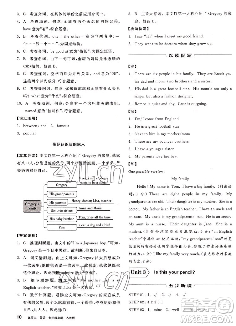 陽光出版社2022秋練就優(yōu)等生英語七年級(jí)上冊RJ人教版答案