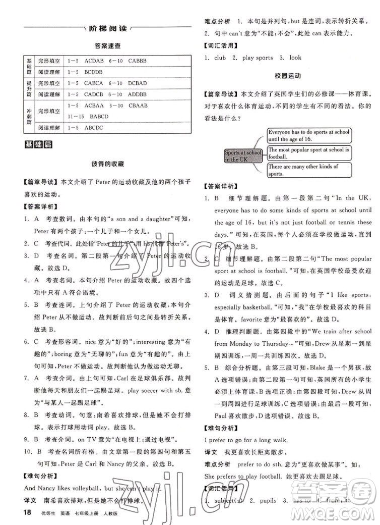 陽光出版社2022秋練就優(yōu)等生英語七年級(jí)上冊RJ人教版答案