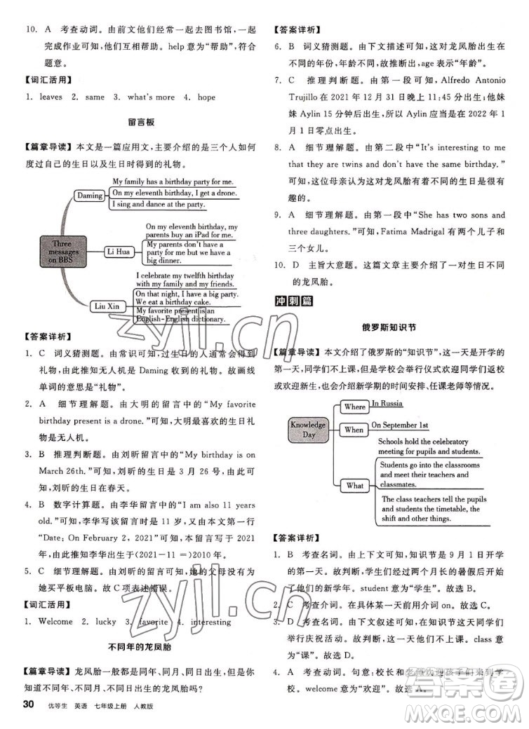 陽光出版社2022秋練就優(yōu)等生英語七年級(jí)上冊RJ人教版答案