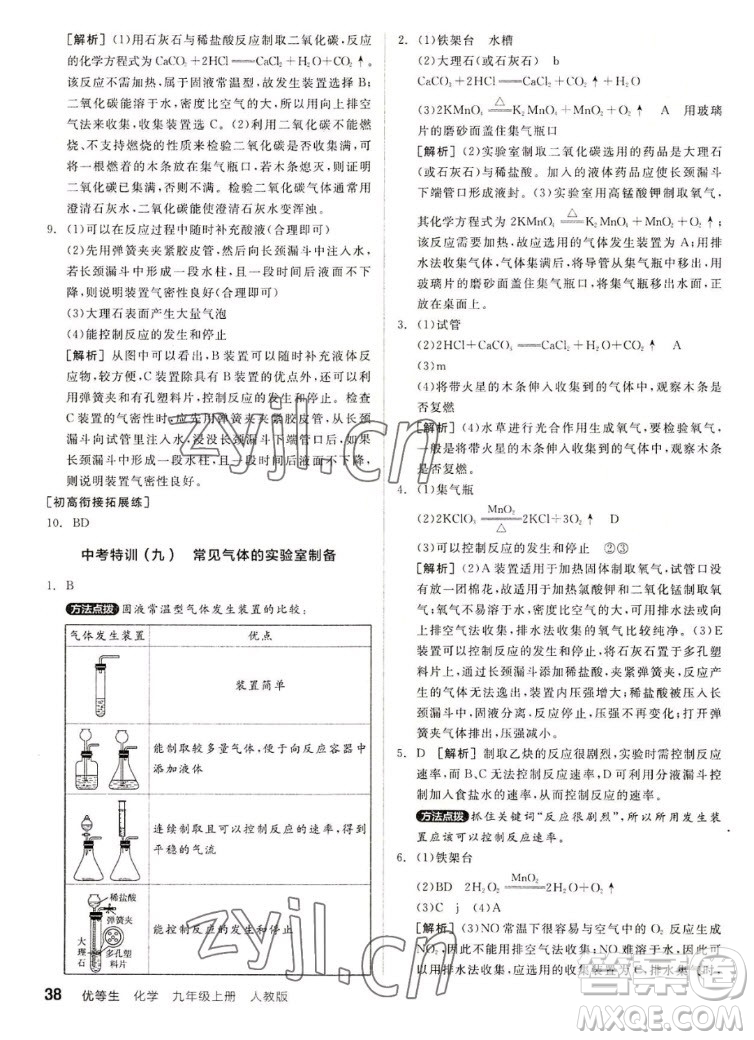 陽光出版社2022秋練就優(yōu)等生同步作業(yè)化學九年級上冊RJ人教版答案
