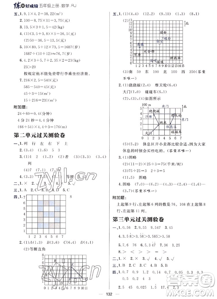 南方出版社2022秋練出好成績五年級上冊數(shù)學(xué)人教版參考答案