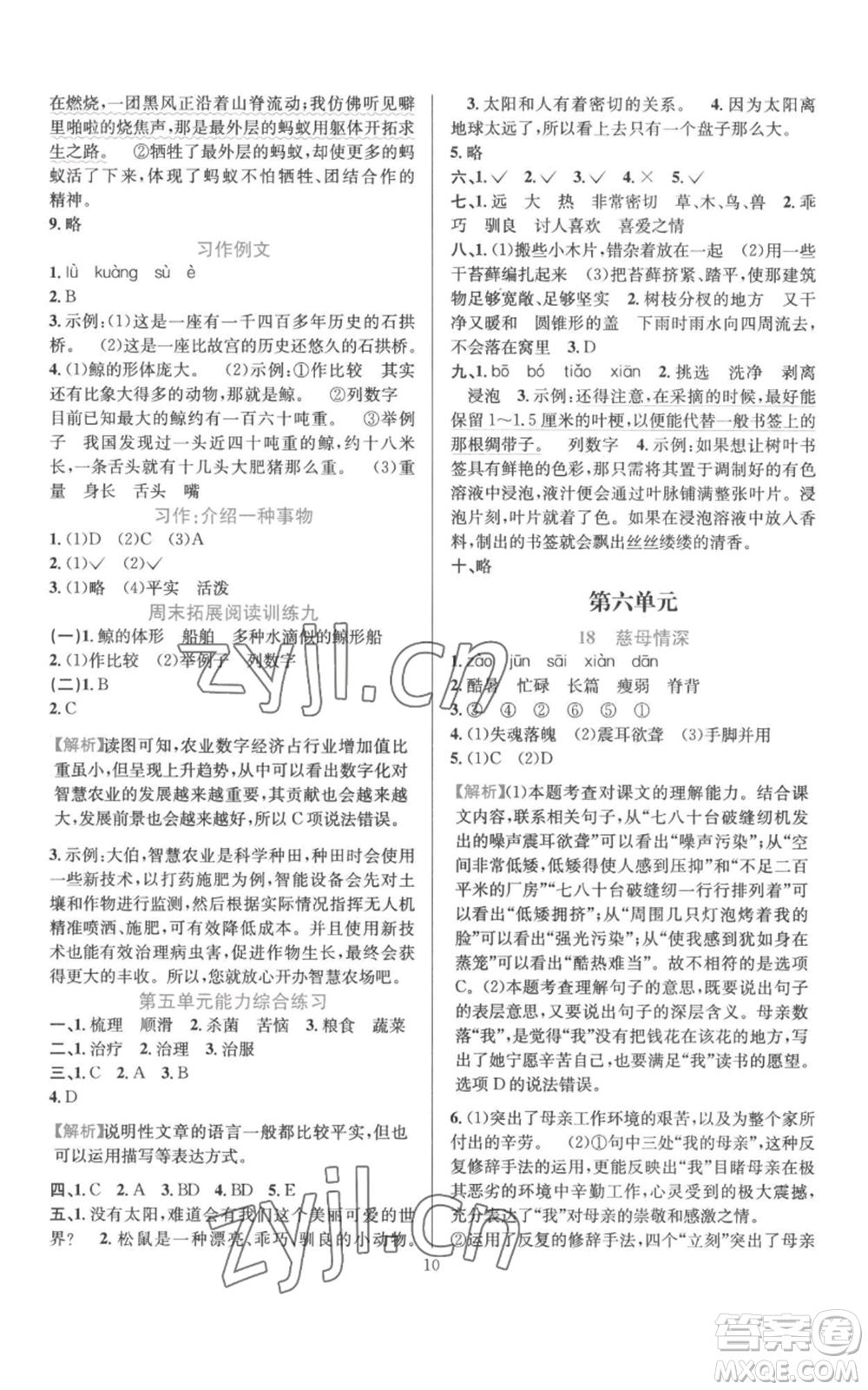 浙江教育出版社2022全優(yōu)方案夯實(shí)與提高五年級(jí)上冊(cè)語(yǔ)文人教版參考答案