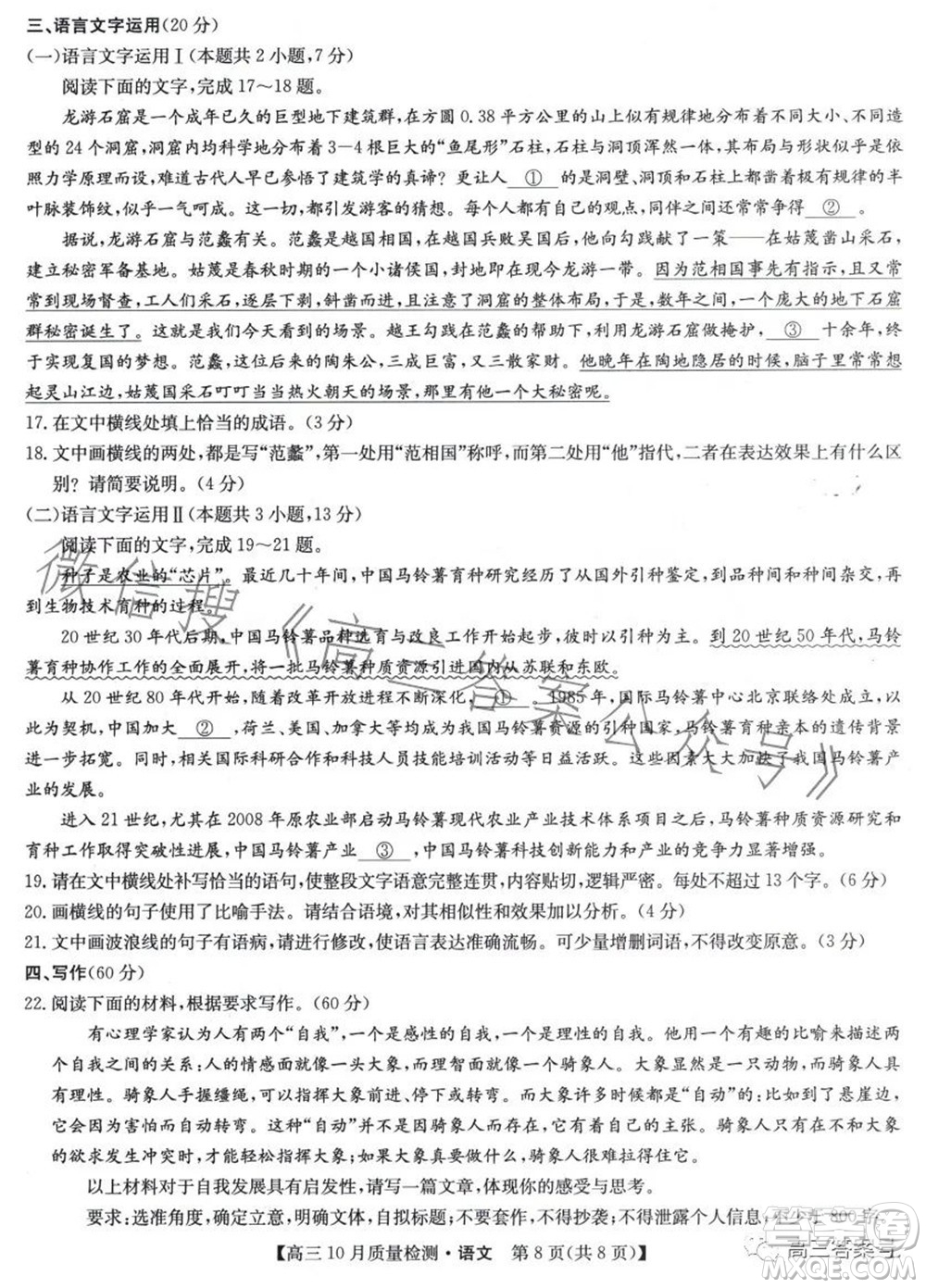 2023屆九師聯(lián)盟老高考高三10月質(zhì)量檢測(cè)語文試題及答案