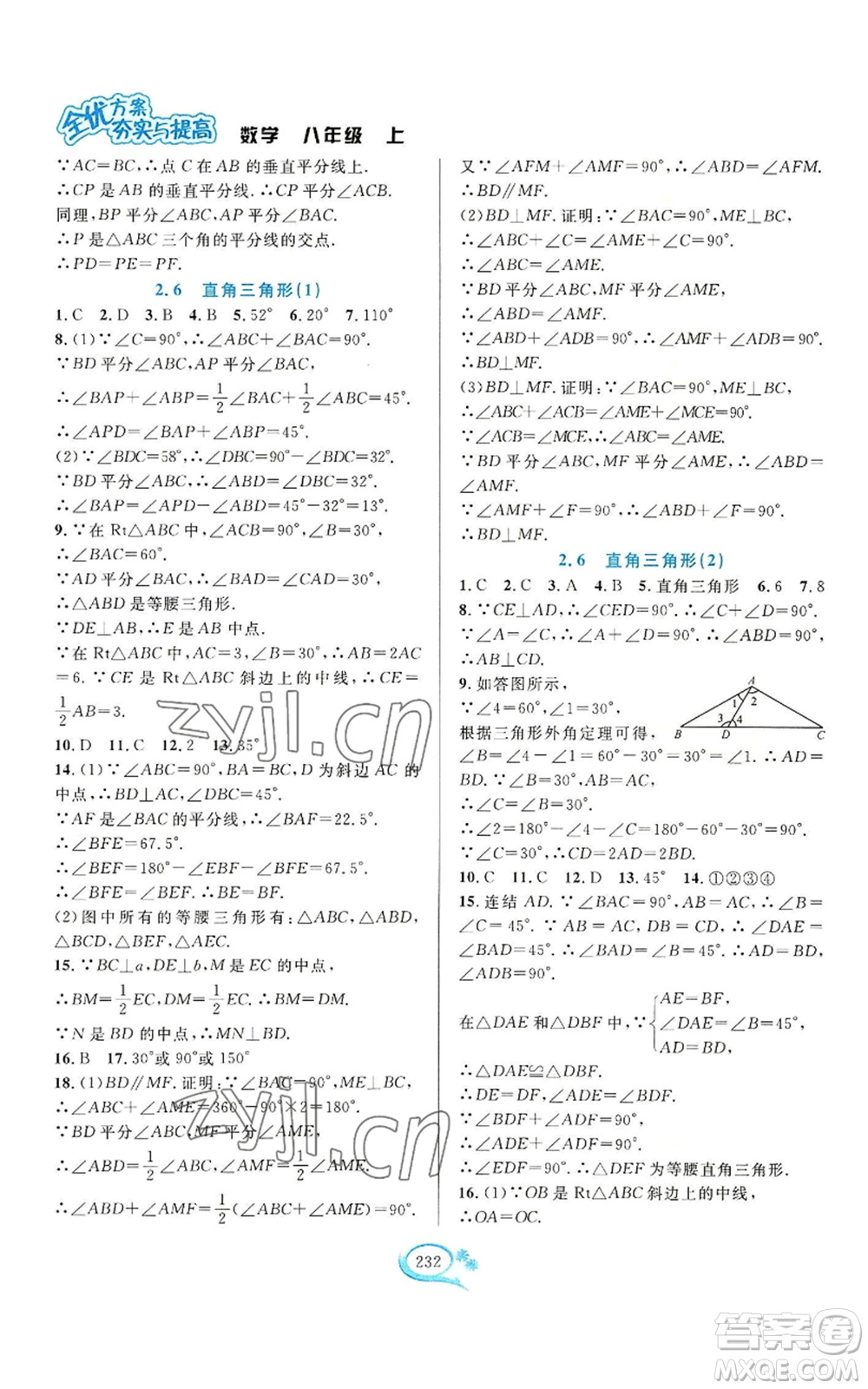 華東師范大學(xué)出版社2022全優(yōu)方案夯實(shí)與提高八年級(jí)上冊數(shù)學(xué)浙教版參考答案
