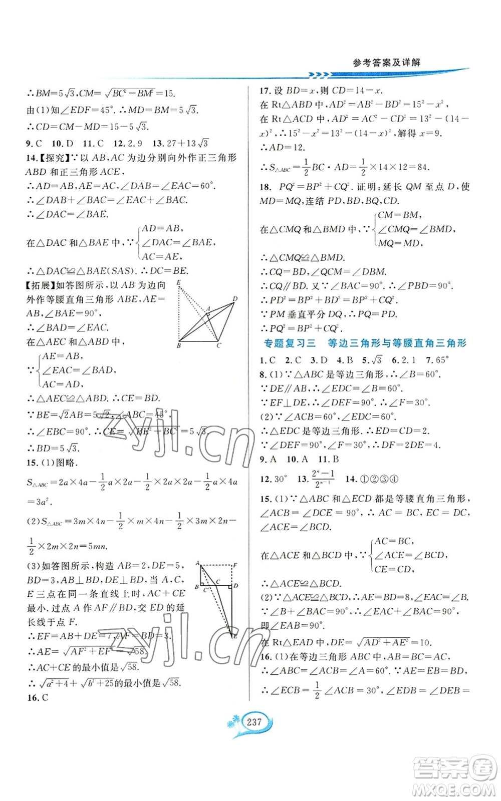 華東師范大學(xué)出版社2022全優(yōu)方案夯實(shí)與提高八年級(jí)上冊數(shù)學(xué)浙教版參考答案