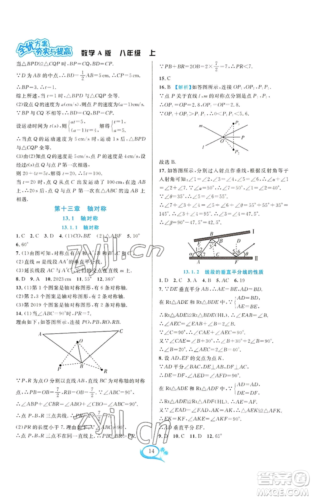 華東師范大學出版社2022全優(yōu)方案夯實與提高八年級上冊數(shù)學人教版A版參考答案