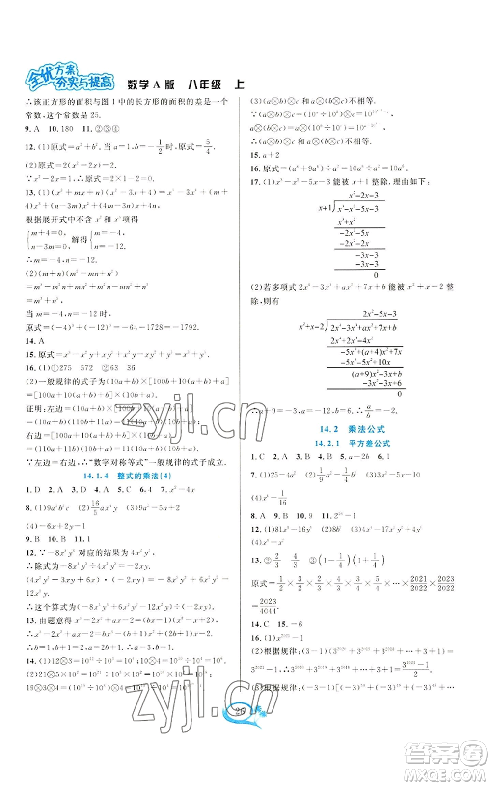 華東師范大學出版社2022全優(yōu)方案夯實與提高八年級上冊數(shù)學人教版A版參考答案