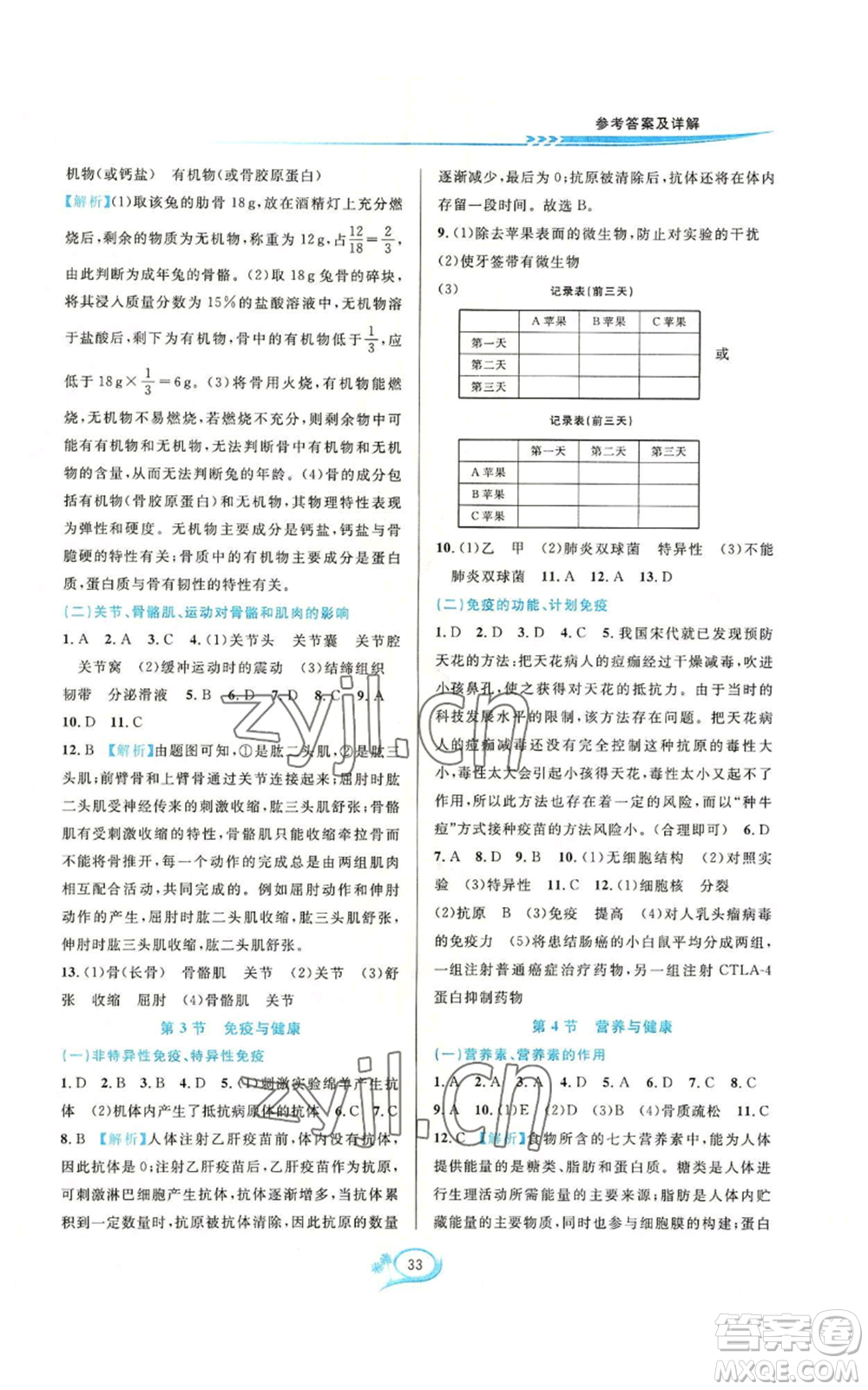 華東師范大學(xué)出版社2022全優(yōu)方案夯實(shí)與提高九年級(jí)科學(xué)華東師大版A版參考答案