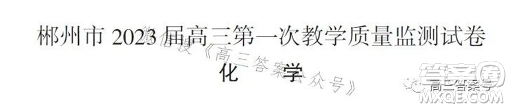 郴州市2023屆高三第一次教學質量監(jiān)測試卷化學試題及答案