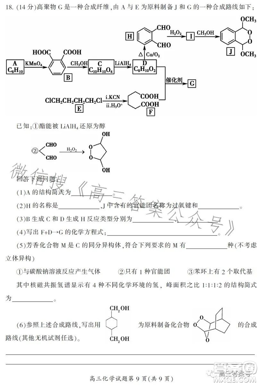 郴州市2023屆高三第一次教學質量監(jiān)測試卷化學試題及答案
