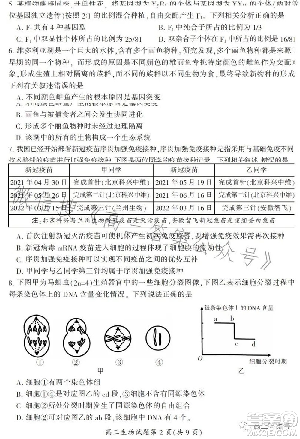 郴州市2023屆高三第一次教學(xué)質(zhì)量監(jiān)測試卷生物試題及答案