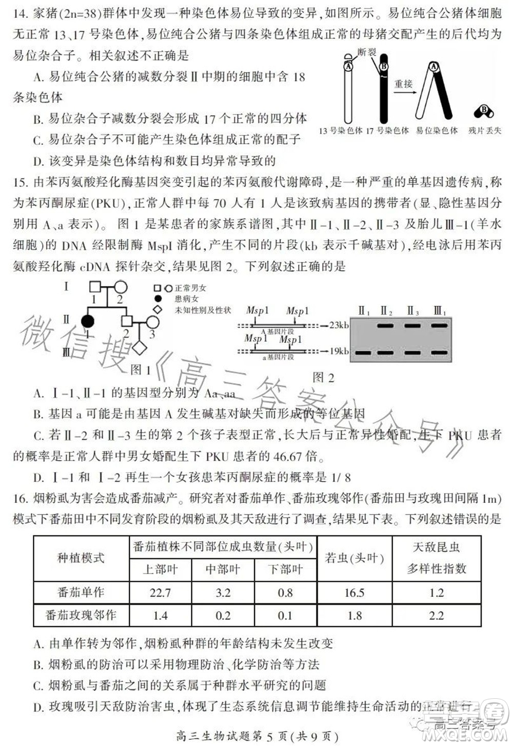 郴州市2023屆高三第一次教學(xué)質(zhì)量監(jiān)測試卷生物試題及答案