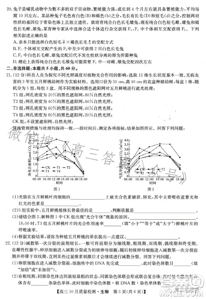2023屆九師聯(lián)盟老高考高三10月質(zhì)量檢測生物試題及答案