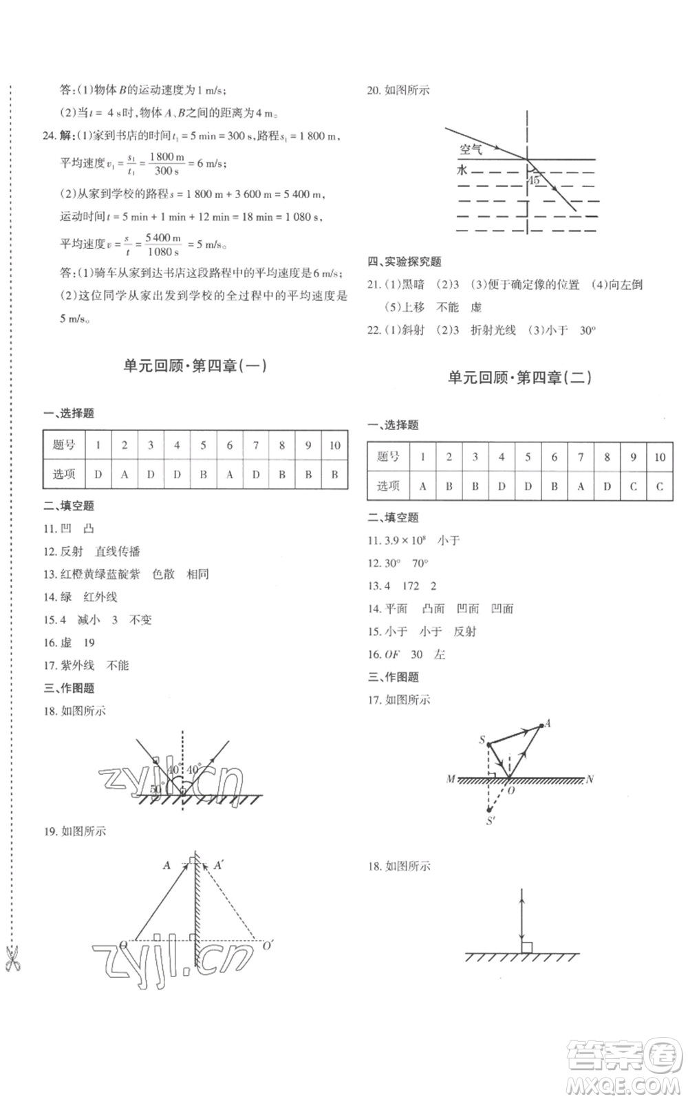 新疆青少年出版社2022優(yōu)學(xué)1+1評(píng)價(jià)與測(cè)試八年級(jí)上冊(cè)物理人教版參考答案