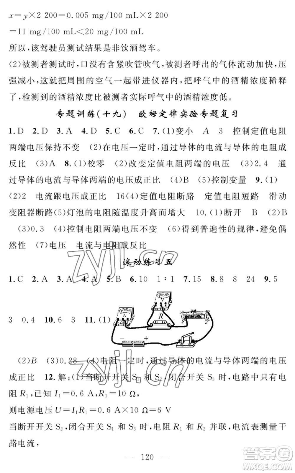 長(zhǎng)江少年兒童出版社2022智慧課堂創(chuàng)新作業(yè)九年級(jí)上冊(cè)物理人教版參考答案
