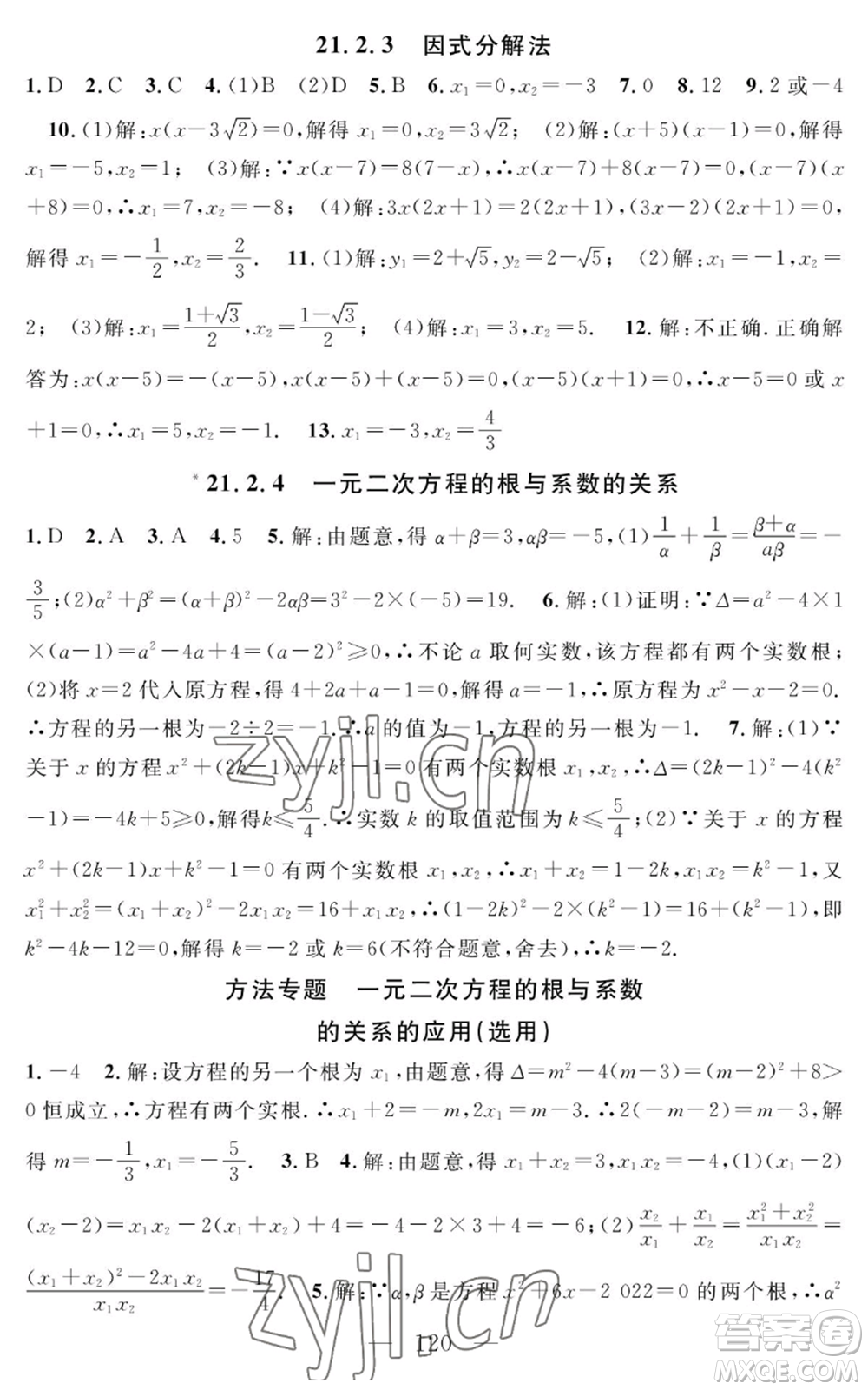 長(zhǎng)江少年兒童出版社2022智慧課堂創(chuàng)新作業(yè)九年級(jí)上冊(cè)數(shù)學(xué)人教版參考答案