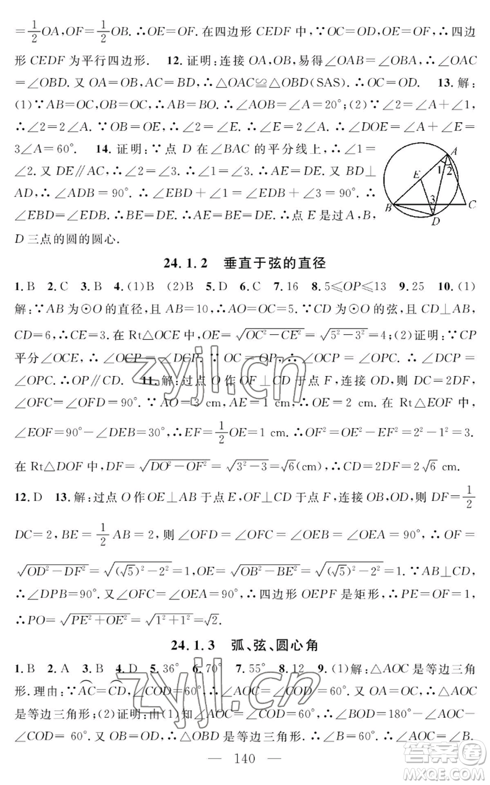 長(zhǎng)江少年兒童出版社2022智慧課堂創(chuàng)新作業(yè)九年級(jí)上冊(cè)數(shù)學(xué)人教版參考答案