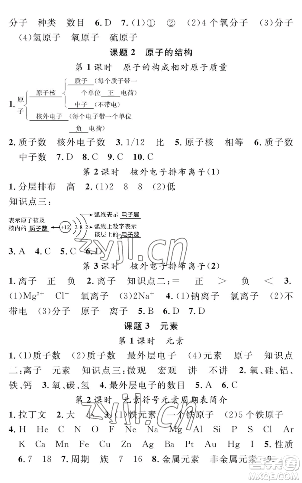 長江少年兒童出版社2022智慧課堂創(chuàng)新作業(yè)九年級上冊化學人教版參考答案