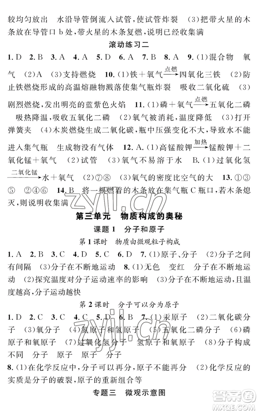 長江少年兒童出版社2022智慧課堂創(chuàng)新作業(yè)九年級上冊化學人教版參考答案