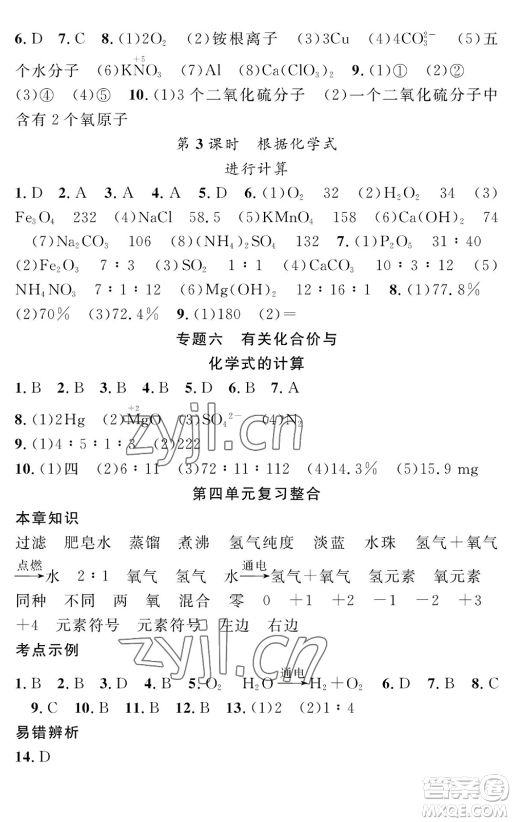 長江少年兒童出版社2022智慧課堂創(chuàng)新作業(yè)九年級上冊化學人教版參考答案
