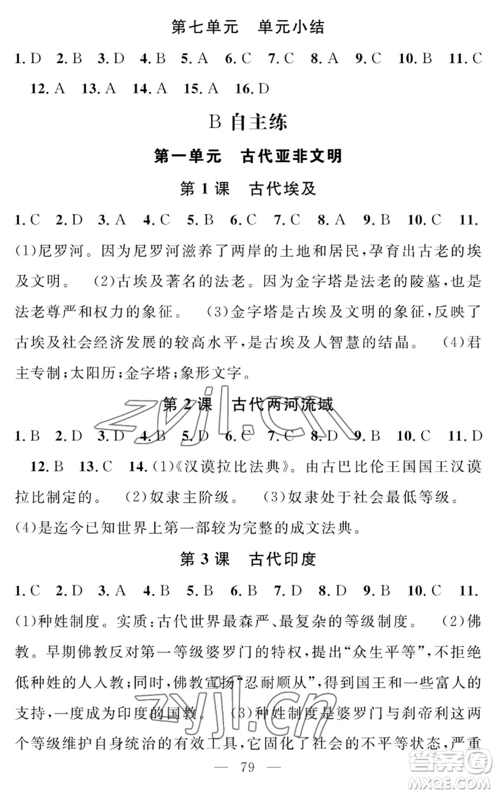長江少年兒童出版社2022智慧課堂創(chuàng)新作業(yè)九年級上冊歷史人教版參考答案