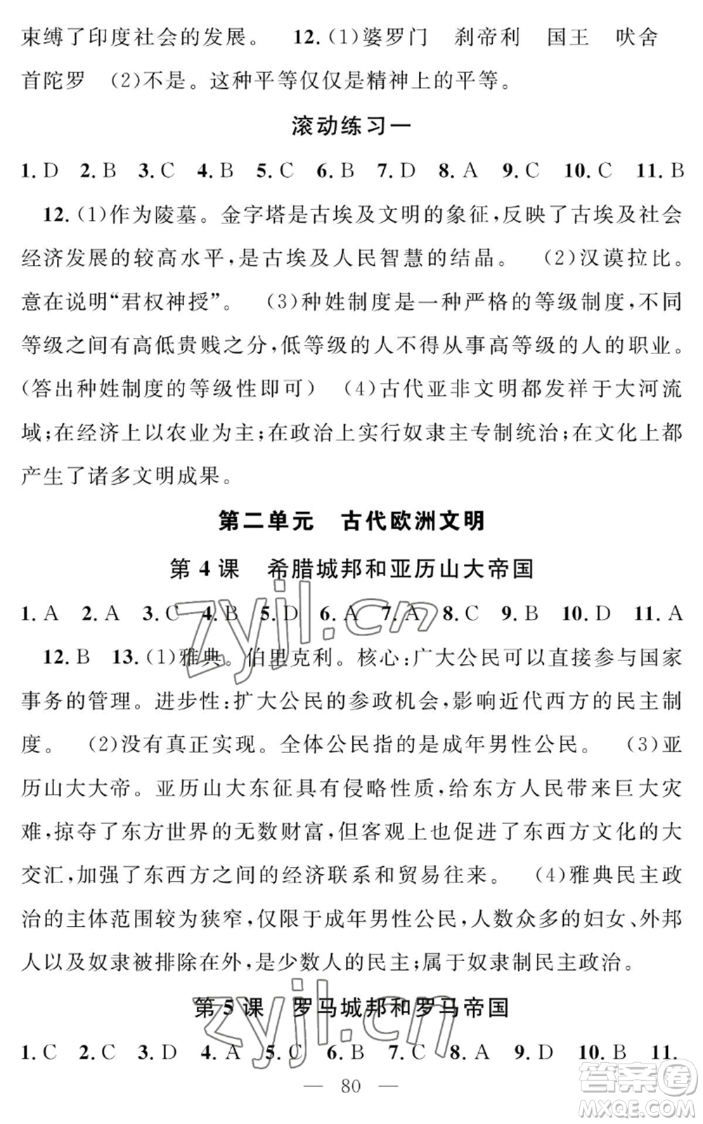 長江少年兒童出版社2022智慧課堂創(chuàng)新作業(yè)九年級上冊歷史人教版參考答案