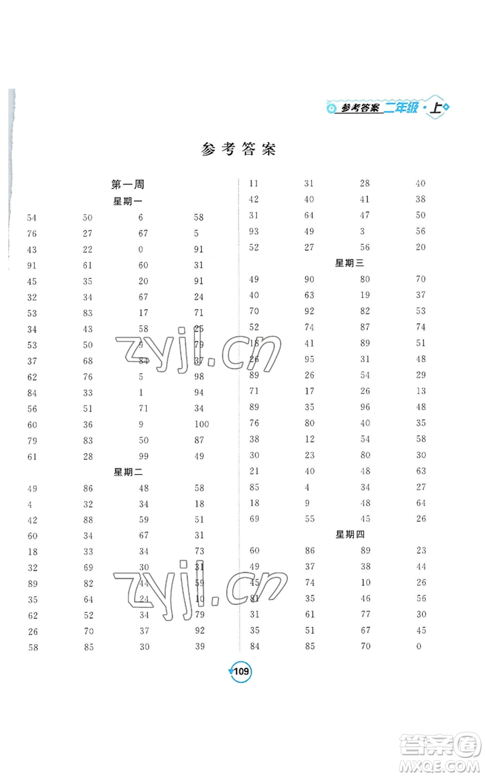 開(kāi)明出版社2022常規(guī)天天練計(jì)算+提優(yōu)二年級(jí)上冊(cè)數(shù)學(xué)蘇教版參考答案
