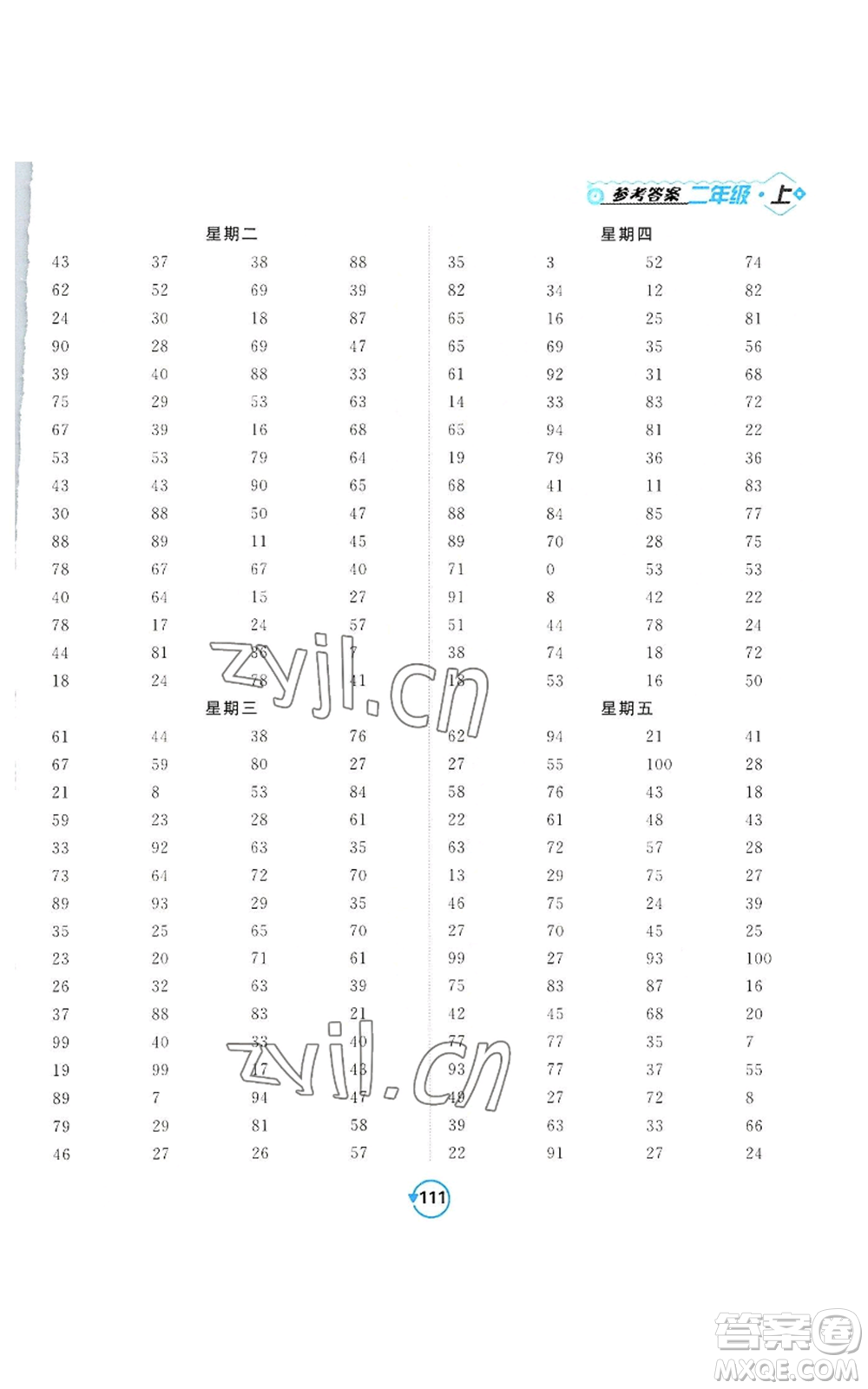 開(kāi)明出版社2022常規(guī)天天練計(jì)算+提優(yōu)二年級(jí)上冊(cè)數(shù)學(xué)蘇教版參考答案