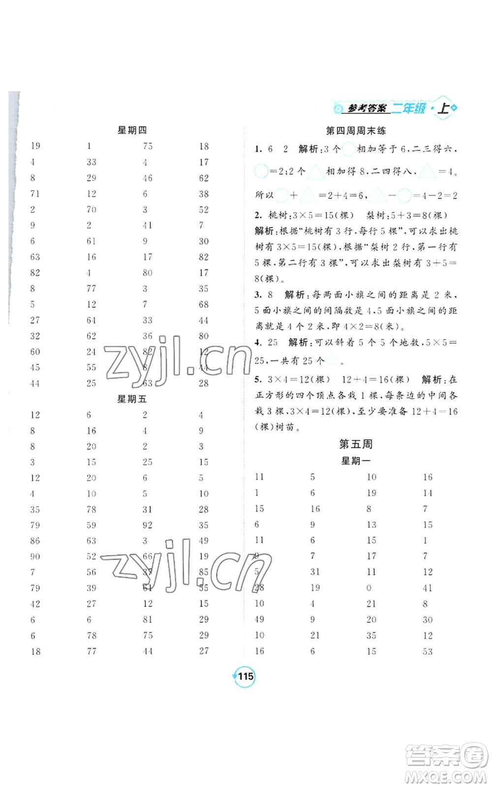 開(kāi)明出版社2022常規(guī)天天練計(jì)算+提優(yōu)二年級(jí)上冊(cè)數(shù)學(xué)蘇教版參考答案
