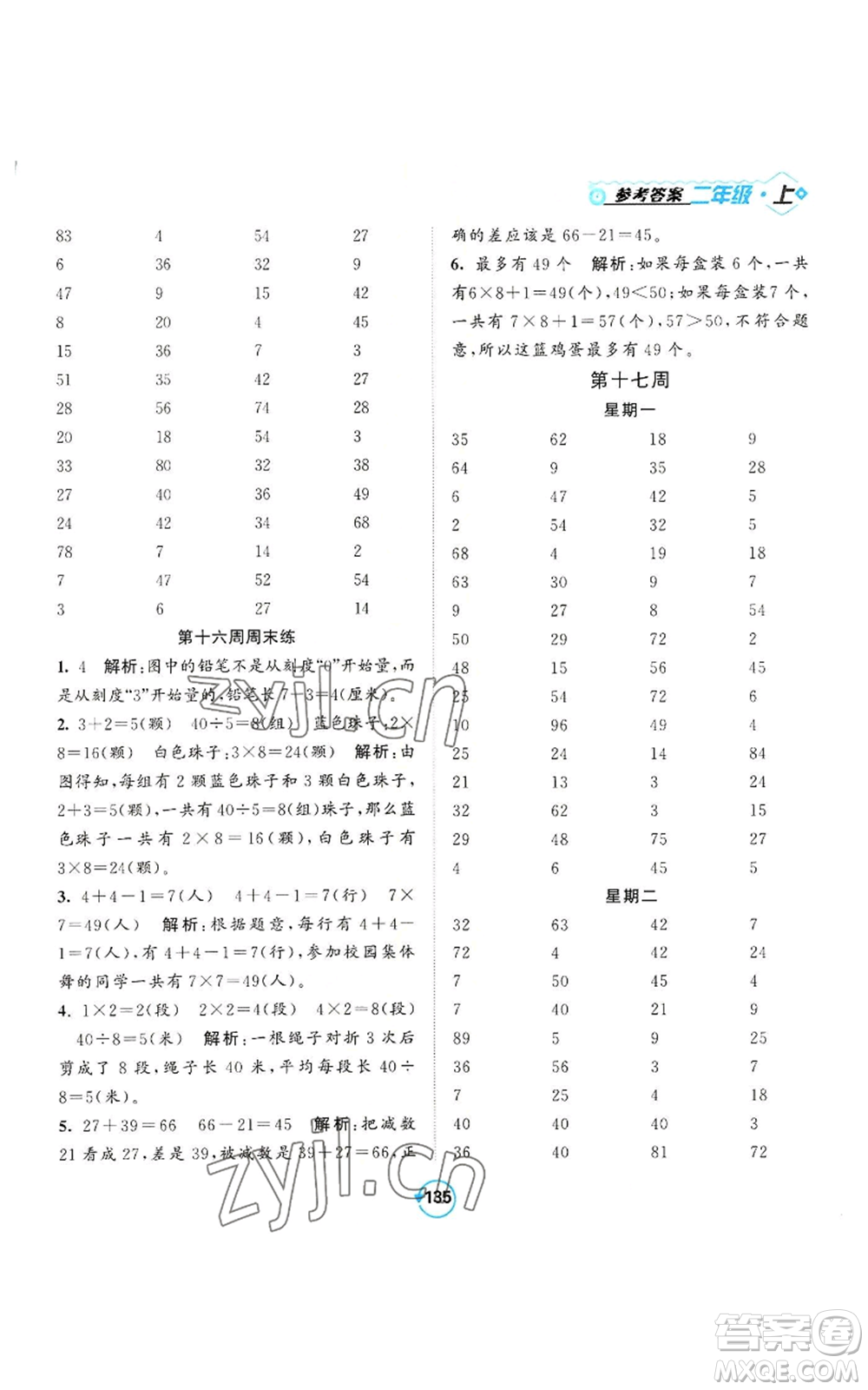 開(kāi)明出版社2022常規(guī)天天練計(jì)算+提優(yōu)二年級(jí)上冊(cè)數(shù)學(xué)蘇教版參考答案